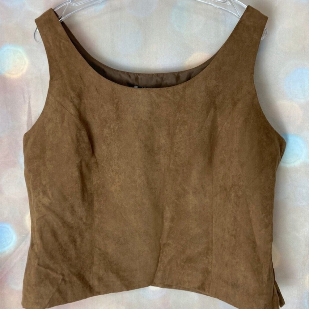 Leslie Fay Brown Satin Square-Neck Crop Top